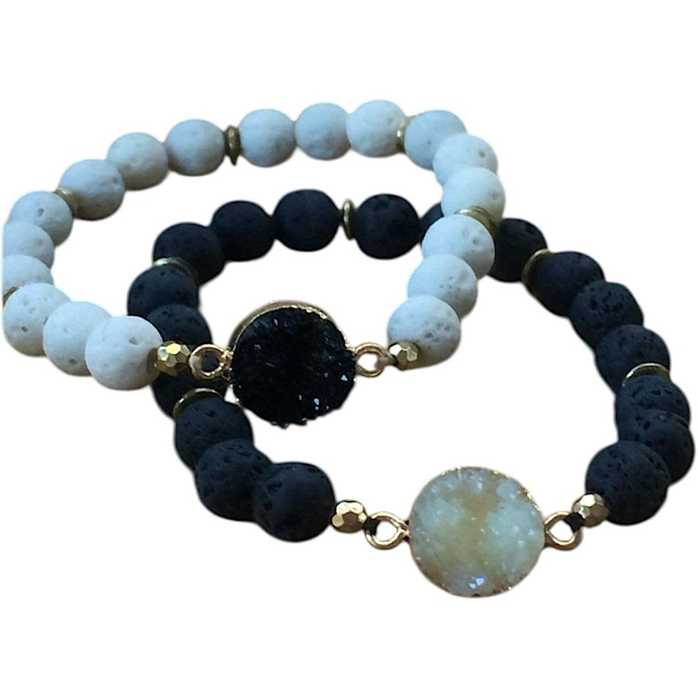 NWT Druzy Stone Bracelet - White or Black Beads